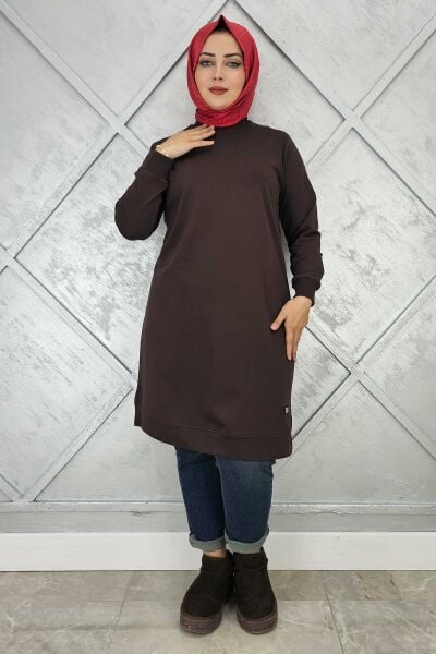 KADIN ETİKET DETAYLI TAKMA KOL TESETTÜR TUNİK