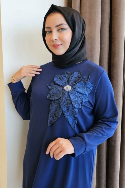 KADIN DİKME ÇİÇEK DETAYLI TESETTÜR TAKIM PARLEMENT - 5 BEDEN