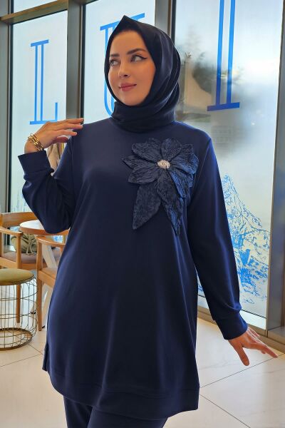 KADIN DİKME ÇİÇEK DETAYLI TESETTÜR TAKIM PARLEMENT - 5 BEDEN