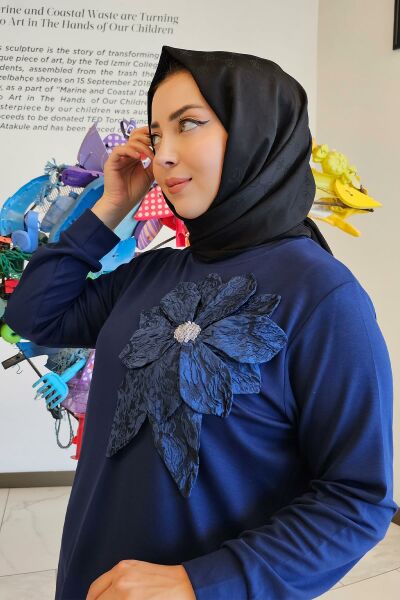 KADIN DİKME ÇİÇEK DETAYLI TESETTÜR TAKIM PARLEMENT - 5 BEDEN