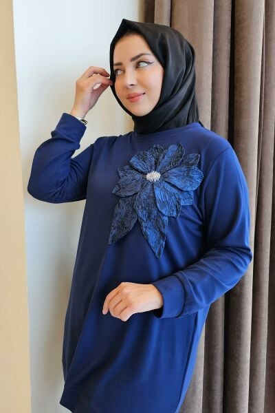 KADIN DİKME ÇİÇEK DETAYLI TESETTÜR TAKIM PARLEMENT - 2 BEDEN