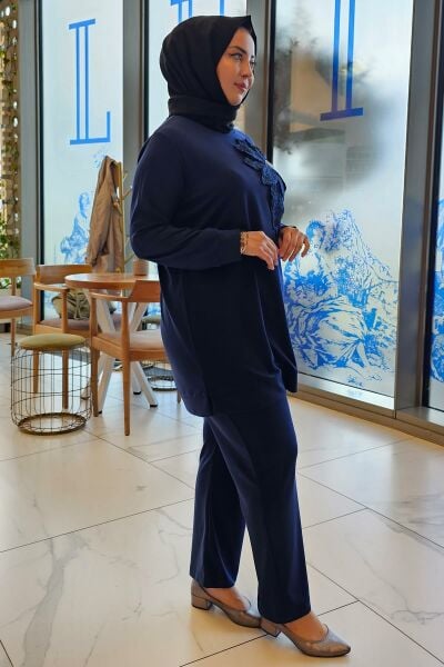 KADIN DİKME ÇİÇEK DETAYLI TESETTÜR TAKIM PARLEMENT - 2 BEDEN