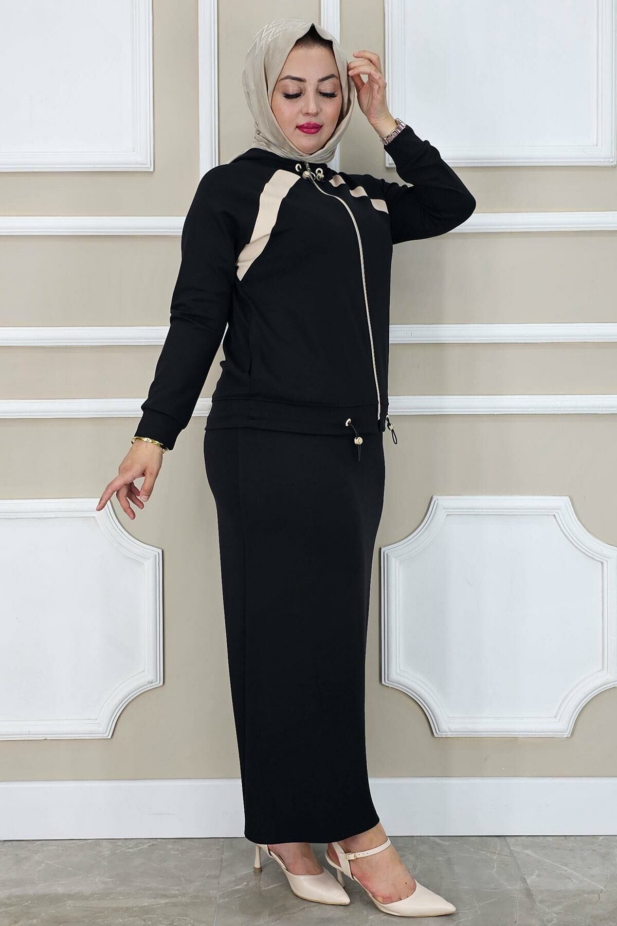 PYS KADIN KOMBİNLİ TESETTÜR TAKIM SİYAH - 3 BEDEN