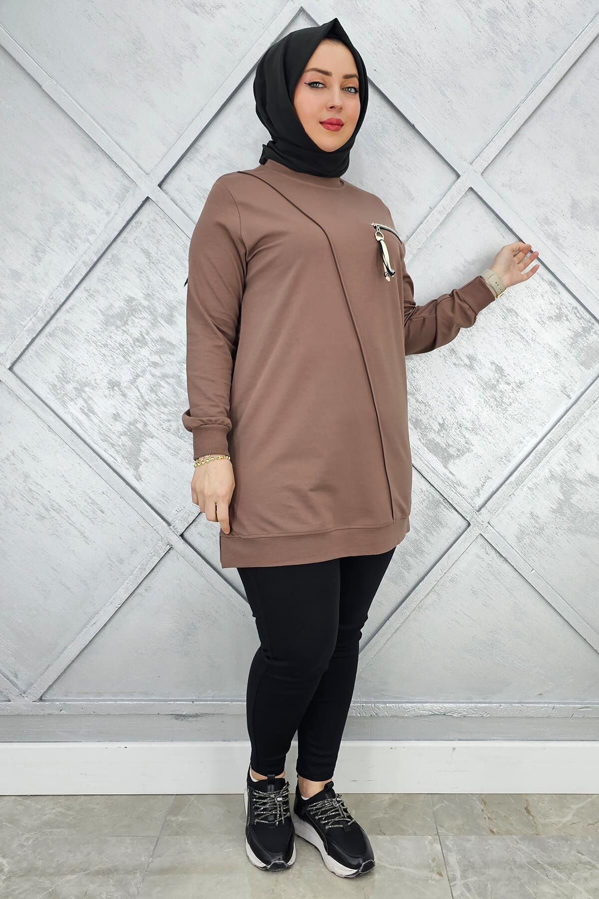 KADIN CEBİ KOMBİN VE AKSESUAR DETAYLI TESETTÜR TUNİK VİZON - 3XL