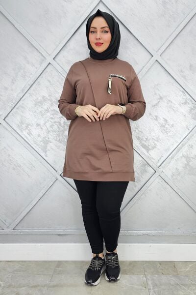 KADIN CEBİ KOMBİN VE AKSESUAR DETAYLI TESETTÜR TUNİK VİZON - 3XL