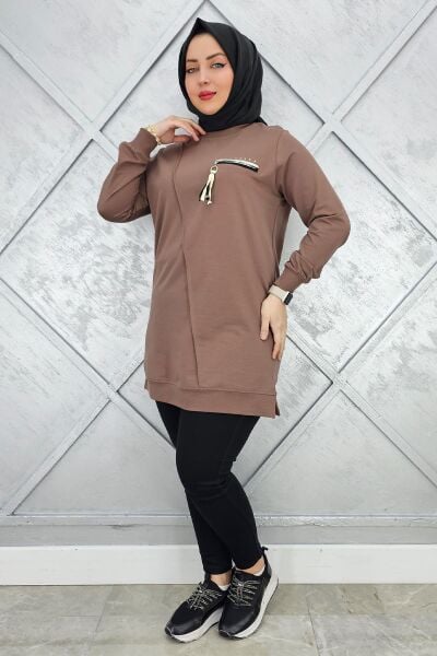 KADIN CEBİ KOMBİN VE AKSESUAR DETAYLI TESETTÜR TUNİK VİZON - 3XL