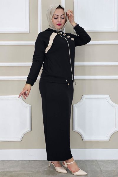 PYS KADIN KOMBİNLİ TESETTÜR TAKIM SİYAH - 4 BEDEN