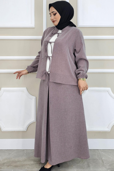 KADIN ÖNÜ BAĞCIKLI TESETTÜR 3 LÜ TAKIM MÜRDÜM - 4 BEDEN