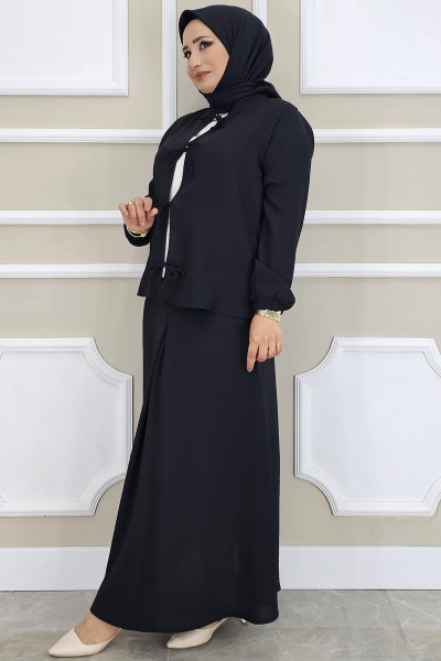 KADIN ÖNÜ BAĞCIKLI TESETTÜR 3 LÜ TAKIM SİYAH - 2 BEDEN