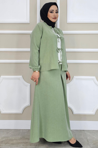 KADIN ÖNÜ BAĞCIKLI TESETTÜR 3 LÜ TAKIM HAKİ - 5 BEDEN