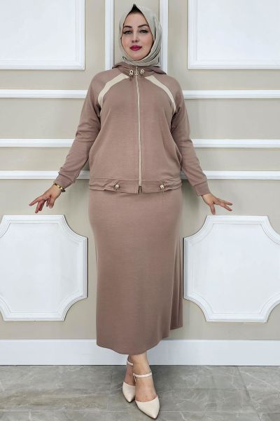 PYS KADIN KOMBİNLİ TESETTÜR TAKIM VİZON - 3 BEDEN