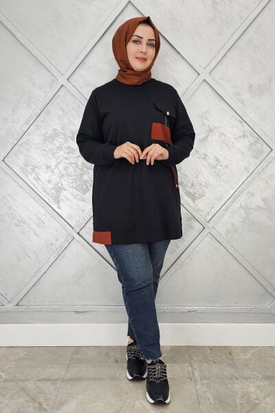 KADIN KOMBİNLİ TAŞ DETAYLI TESETTÜR TUNİK SİYAH - 3XL