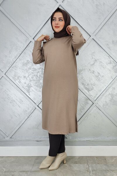 KADIN DÜĞME DETAYLI TESETTÜR TUNİK VİZON - 2 BEDEN