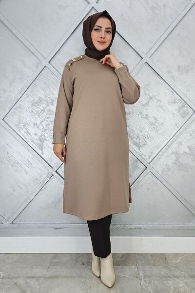 KADIN DÜĞME DETAYLI TESETTÜR TUNİK VİZON - 4 BEDEN