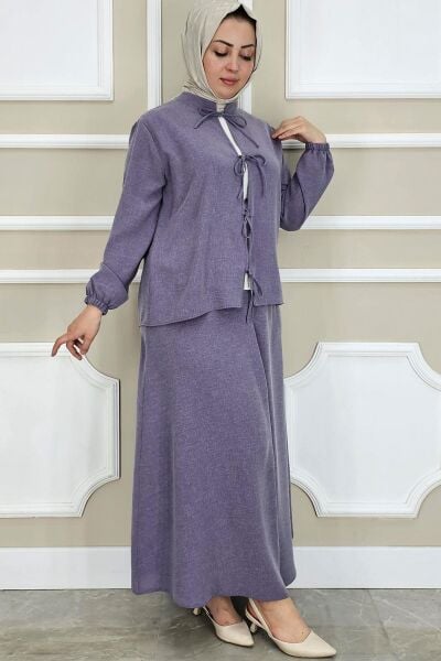 KADIN ÖNÜ BAĞCIKLI TESETTÜR 3 LÜ TAKIM LİLA - 4 BEDEN