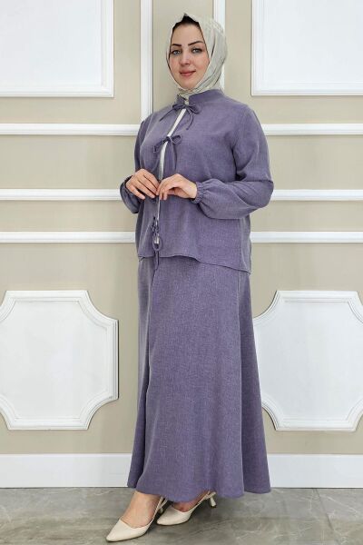 KADIN ÖNÜ BAĞCIKLI TESETTÜR 3 LÜ TAKIM LİLA - 4 BEDEN