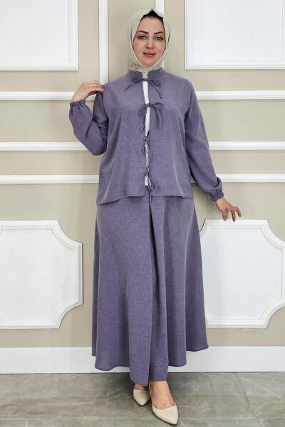 KADIN ÖNÜ BAĞCIKLI TESETTÜR 3 LÜ TAKIM LİLA - 4 BEDEN