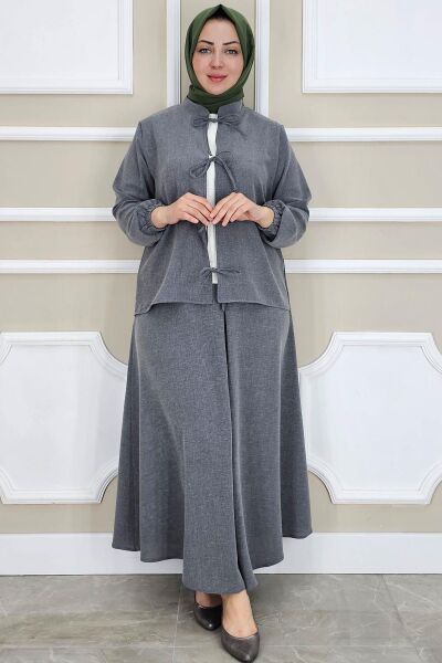 KADIN ÖNÜ BAĞCIKLI TESETTÜR 3 LÜ TAKIM GRİ - 5 BEDEN