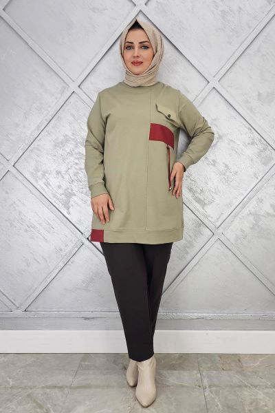 KADIN KOMBİNLİ TAŞ DETAYLI TESETTÜR TUNİK MİNT YEŞİLİ - XL