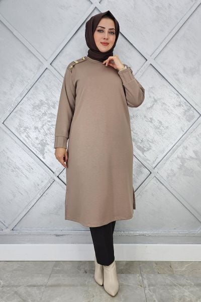 KADIN DÜĞME DETAYLI TESETTÜR TUNİK VİZON - 5 BEDEN