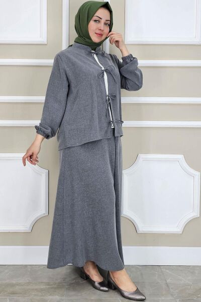 KADIN ÖNÜ BAĞCIKLI TESETTÜR 3 LÜ TAKIM GRİ - 3 BEDEN