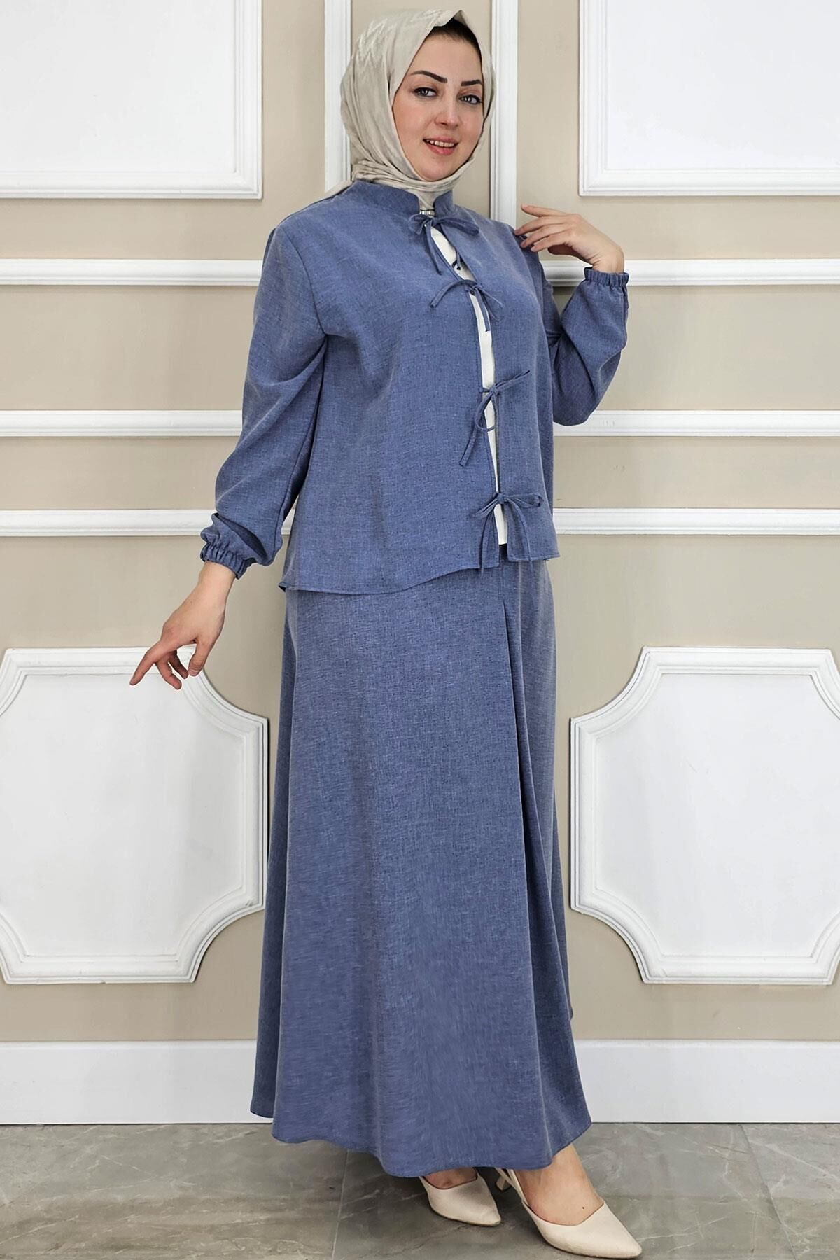 KADIN ÖNÜ BAĞCIKLI TESETTÜR 3 LÜ TAKIM KOYU MAVİ - 3 BEDEN
