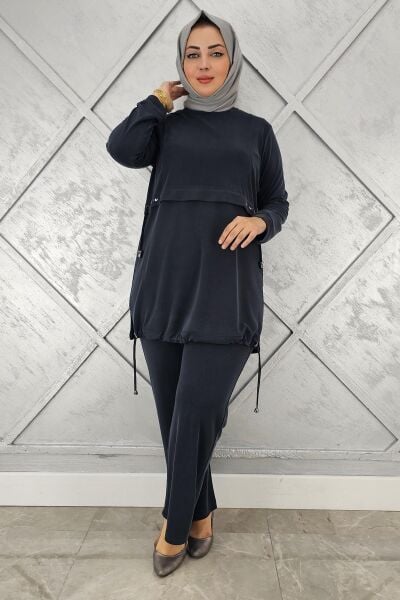 KADIN TAŞ DETALI BAĞCIKLI TESETTÜR TAKIM SİYAH - 5 BEDEN