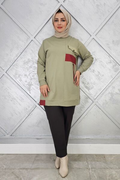 KADIN KOMBİNLİ TAŞ DETAYLI TESETTÜR TUNİK MİNT YEŞİLİ - L