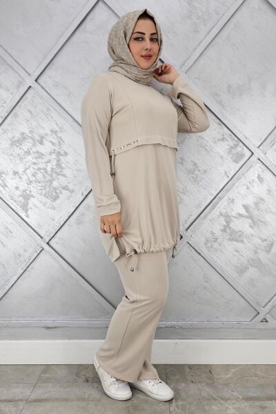 KADIN TAŞ DETALI BAĞCIKLI TESETTÜR TAKIM TAŞ - 4 BEDEN