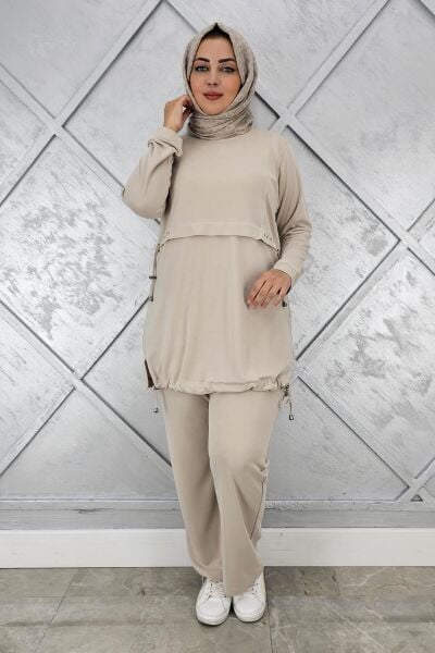 KADIN TAŞ DETALI BAĞCIKLI TESETTÜR TAKIM TAŞ - 4 BEDEN