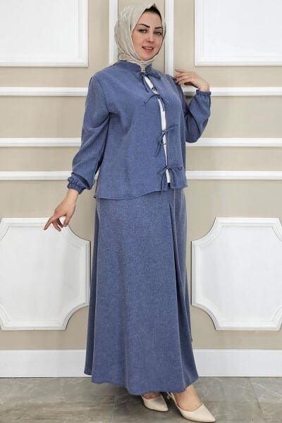 KADIN ÖNÜ BAĞCIKLI TESETTÜR 3 LÜ TAKIM KOYU MAVİ - 5 BEDEN