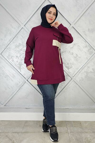 KADIN KOMBİNLİ TAŞ DETAYLI TESETTÜR TUNİK BORDO - 2XL