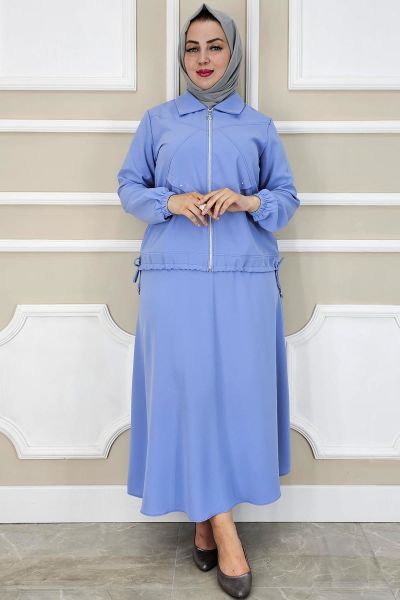 PYS KADIN ALLER DİKİM TAŞ DETAYLI TESETTÜR TAKIM MAVİ - 4 BEDEN