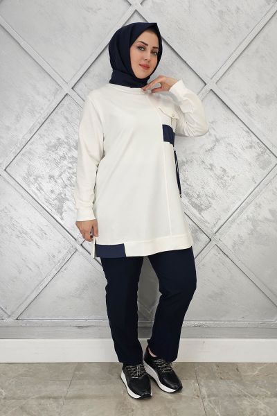KADIN KOMBİNLİ TAŞ DETAYLI TESETTÜR TUNİK EKRU - L