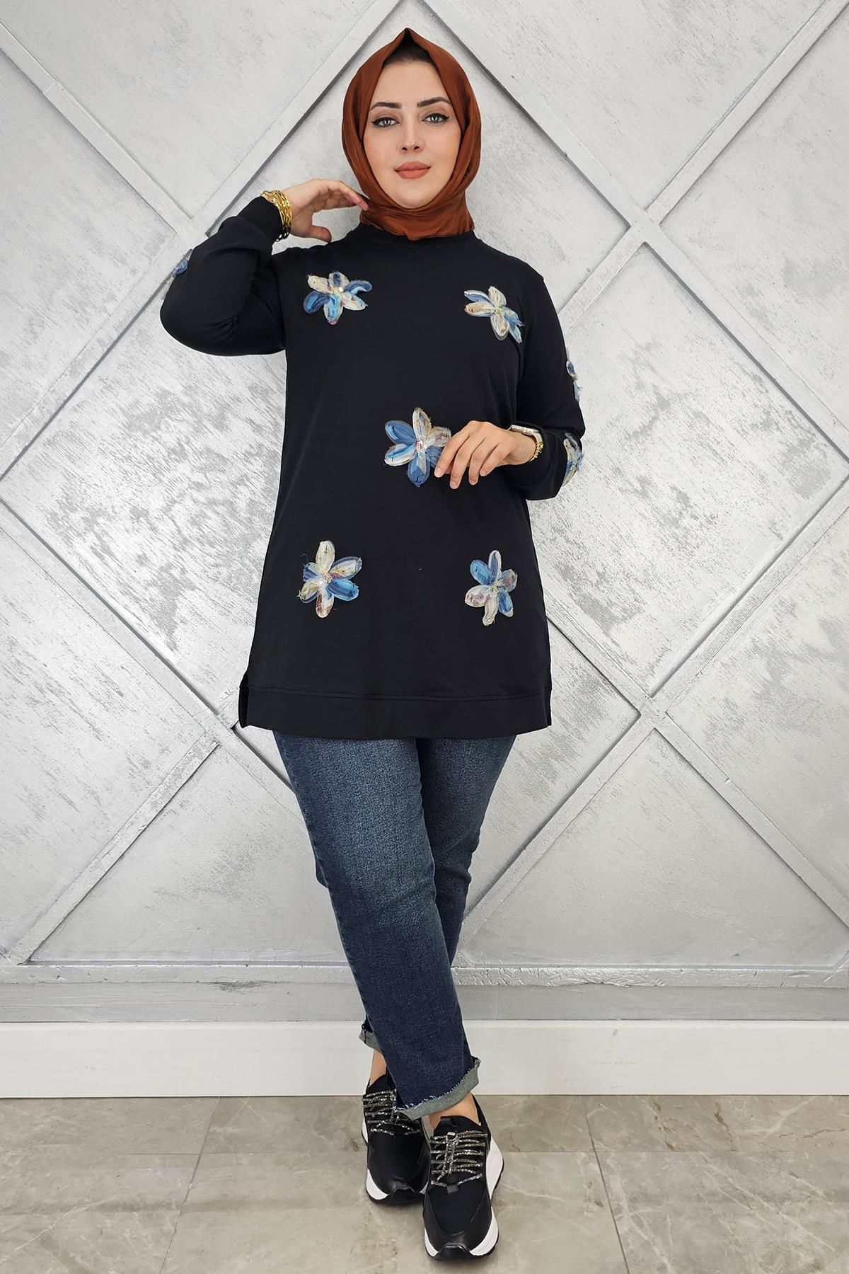 KADIN DİKME ÇİÇEK DETAYLI TESETTÜR TUNİK