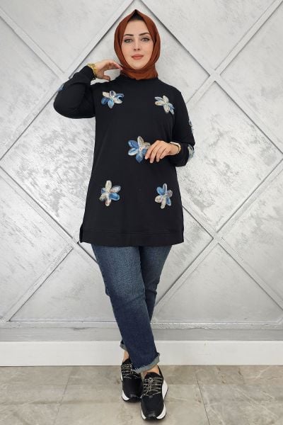 KADIN DİKME ÇİÇEK DETAYLI TESETTÜR TUNİK