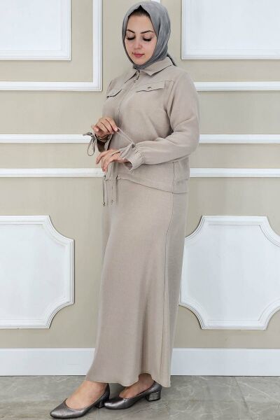 PYS KADIN MANŞETİ BAĞ İPLİ TESETTÜR TAKIM BEJ - 2 BEDEN