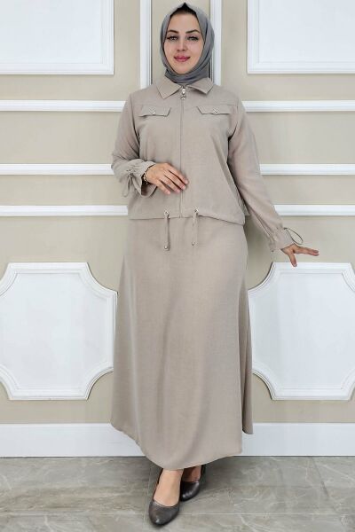 PYS KADIN MANŞETİ BAĞ İPLİ TESETTÜR TAKIM BEJ - 2 BEDEN