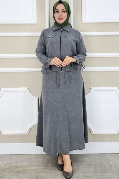 PYS KADIN MANŞETİ BAĞ İPLİ TESETTÜR TAKIM GRİ - 2 BEDEN