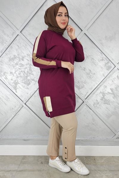 KADIN KOLLARI KOMBİNLİ TESETTÜR TUNİK BORDO - 5 BEDEN