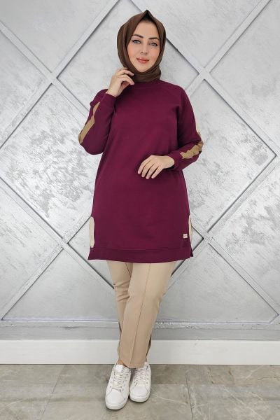 KADIN KOLLARI KOMBİNLİ TESETTÜR TUNİK BORDO - 5 BEDEN