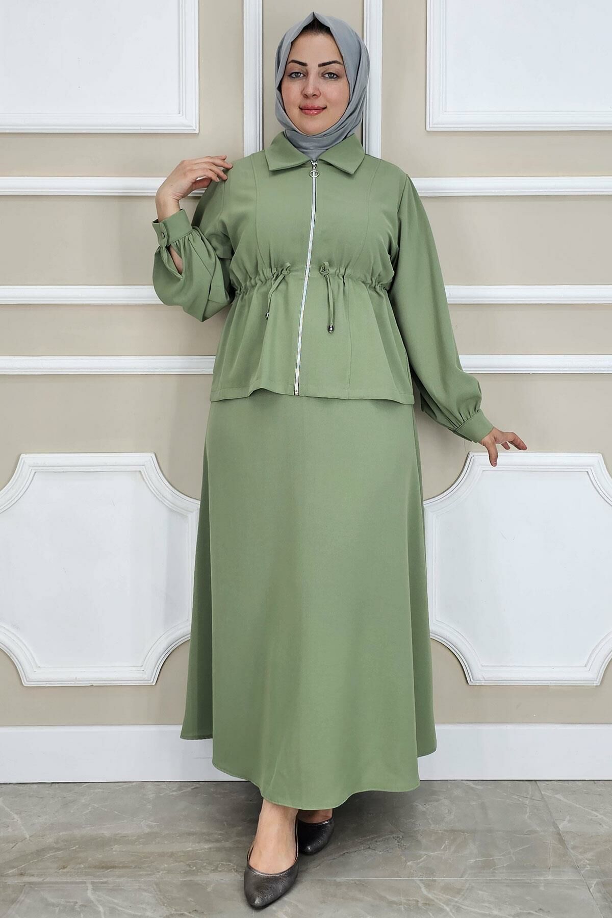 PYS KADIN FERMUARLI BAĞCIKLI TESETTÜR TAKIM YEŞİL - 2 BEDEN