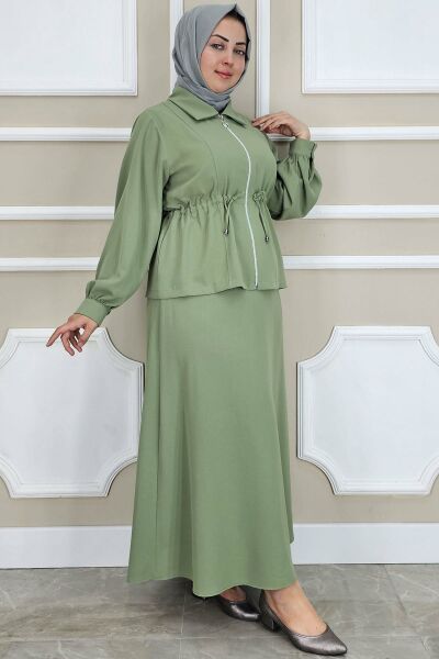 PYS KADIN FERMUARLI BAĞCIKLI TESETTÜR TAKIM YEŞİL - 2 BEDEN