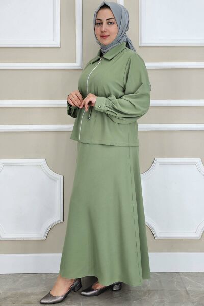 PYS KADIN FERMUARLI BAĞCIKLI TESETTÜR TAKIM YEŞİL - 2 BEDEN