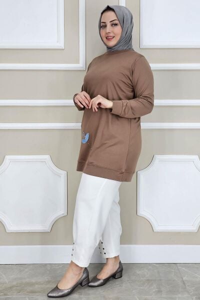 KADIN ÇİÇEK DİKME DETAYLI TESETTÜR TUNİK TABA - 5 BEDEN