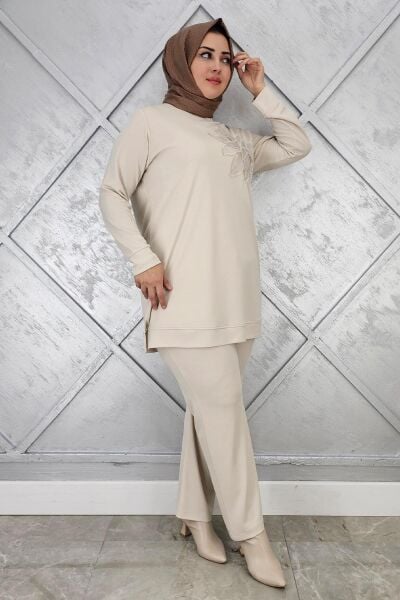 KADIN DİKME DETAYLI TESETTÜR TAKIM TAŞ - 4 BEDEN