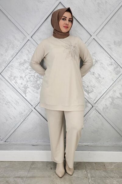 KADIN DİKME DETAYLI TESETTÜR TAKIM TAŞ - 4 BEDEN