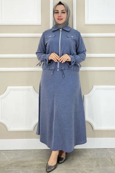 PYS KADIN MANŞETİ BAĞ İPLİ TESETTÜR TAKIM MAVİ - 4 BEDEN