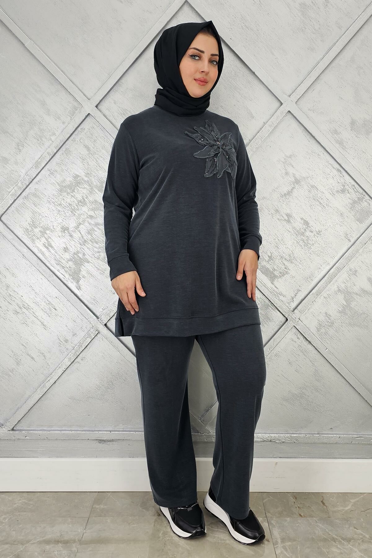 KADIN DİKME DETAYLI TESETTÜR TAKIM SİYAH - 5 BEDEN