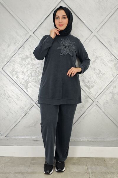 KADIN DİKME DETAYLI TESETTÜR TAKIM SİYAH - 5 BEDEN